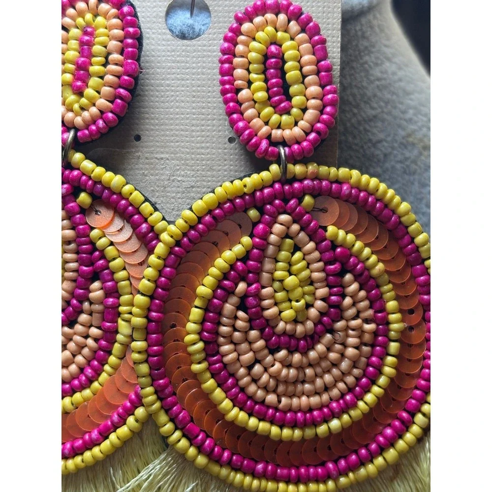 #24. Circular Seed Beaded Tassel Earrings
